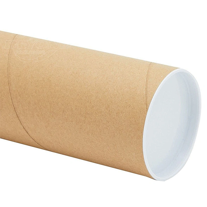 Biodegradable cardboard shipping tube mailing poster packaging tube round box brown paper kraft tube white plastic lid