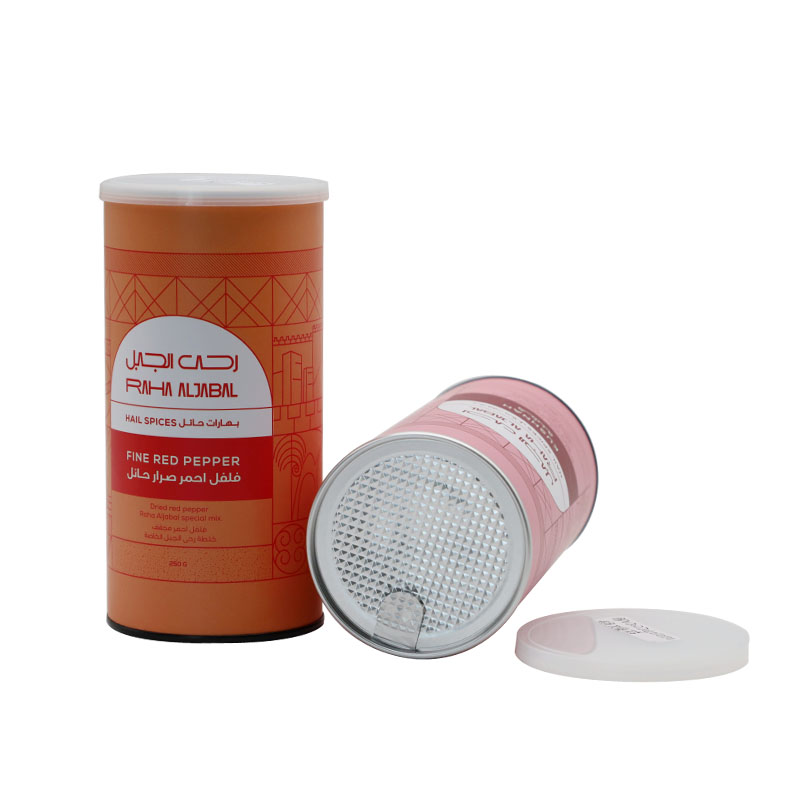 Recycled food grade aluminum foil round kraft paper tube with easy tear cover and plastic lid bottom for food packaging