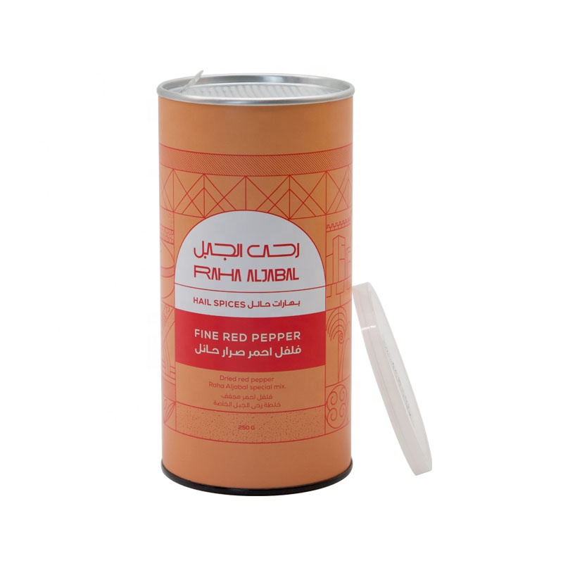 Recycled food grade round kraft paper tube with easy tear cover and plastic lid bottom for powder food packaging