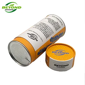 Recycled food grade aluminum foil round kraft paper tube with easy tear cover and plastic lid bottom for food packaging