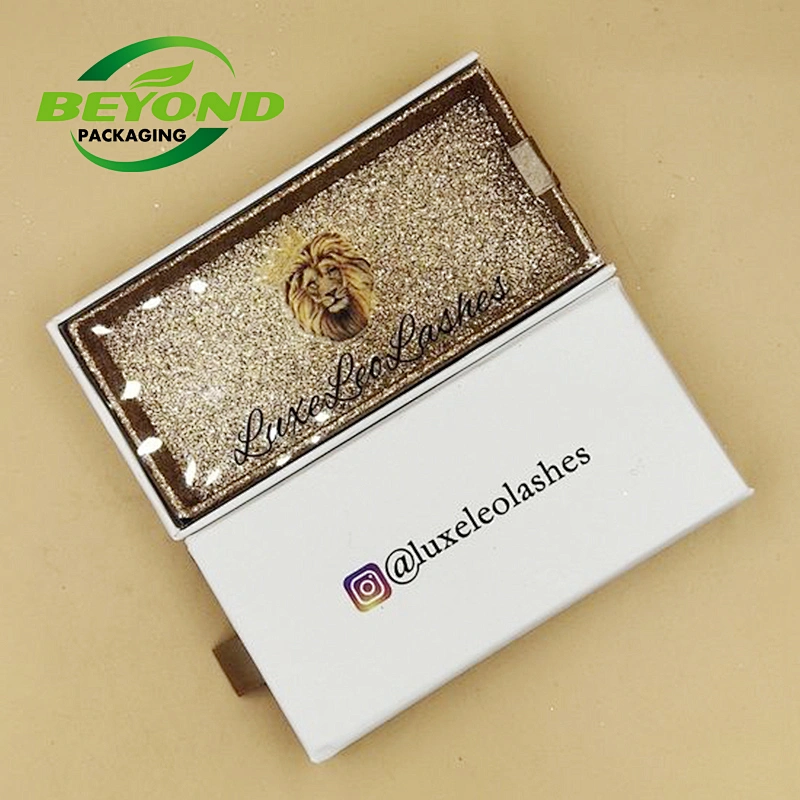 Luxury Custom Printed Glitter Paper Cardboard Drawer Box Clear Window Logo Printed Eyelash Packaging Box Empty Gift Box