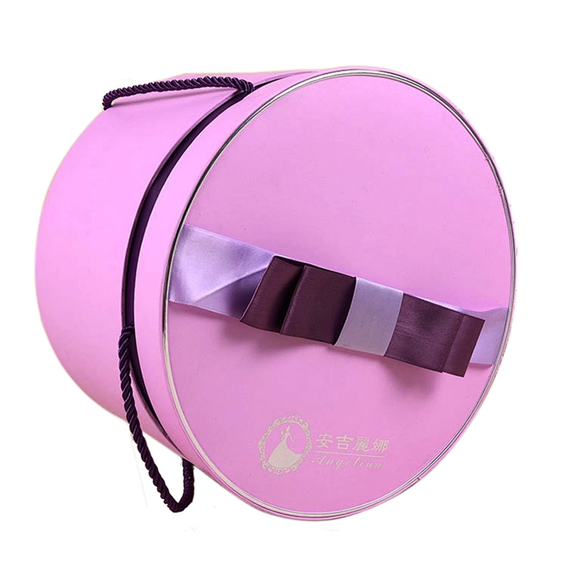 Wholesale High Quality Custom Pink Large Round  Craft Gift Paper Box Make Up Brush Packaging With Handle