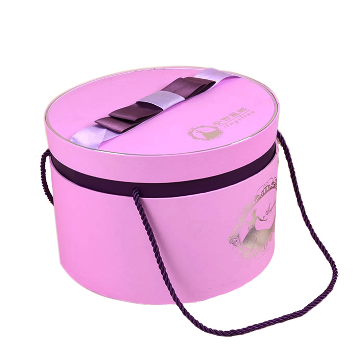 Wholesale High Quality Custom Pink Large Round  Craft Gift Paper Box Make Up Brush Packaging With Handle