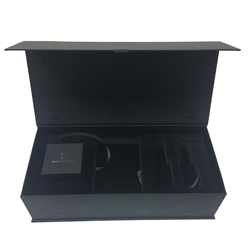 Customized Luxury Cosmetic Jewelry Paper Cardboard Packaging Black Magnetic Closure Goft Box