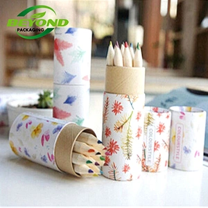 New Design Kraft Round Cylinder Paper Tube Box Packaging With Rolled Edge Containers for Pen