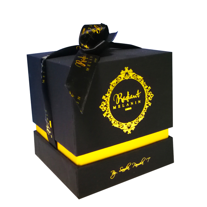 Luxury Black Color Gold Logo EVA Insert Cardboard Paper Wedding Gift Box Packaging With Ribbon Christmas Paper Box