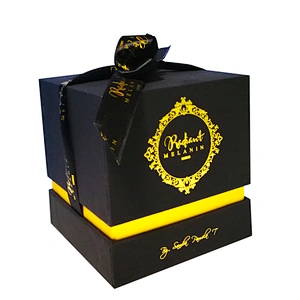 Luxury Black Color Gold Logo EVA Insert Cardboard Paper Wedding Gift Box Packaging With Ribbon Christmas Paper Box