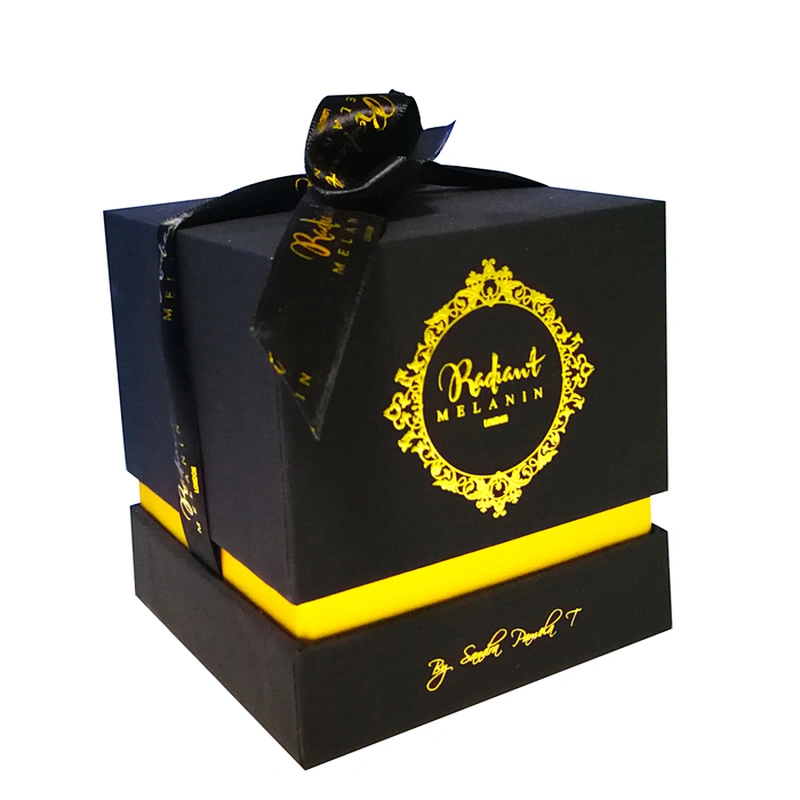 Luxury Black Color Gold Logo EVA Insert Cardboard Paper Wedding Gift Box Packaging With Ribbon Christmas Paper Box