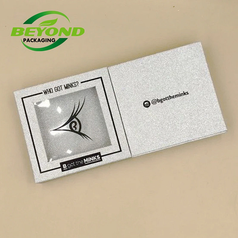 Luxury Custom Printed Glitter Paper Cardboard Drawer Box Clear Window Logo Printed Eyelash Packaging Box Empty Gift Box