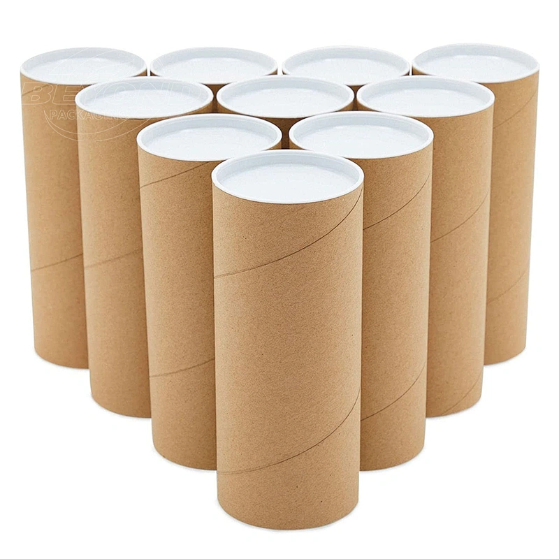 Biodegradable cardboard shipping tube mailing poster packaging tube round box brown paper kraft tube white plastic lid