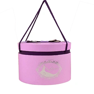 Wholesale High Quality Custom Pink Large Round  Craft Gift Paper Box Make Up Brush Packaging With Handle