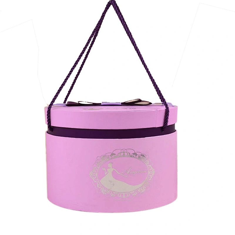 Wholesale High Quality Custom Pink Large Round  Craft Gift Paper Box Make Up Brush Packaging With Handle