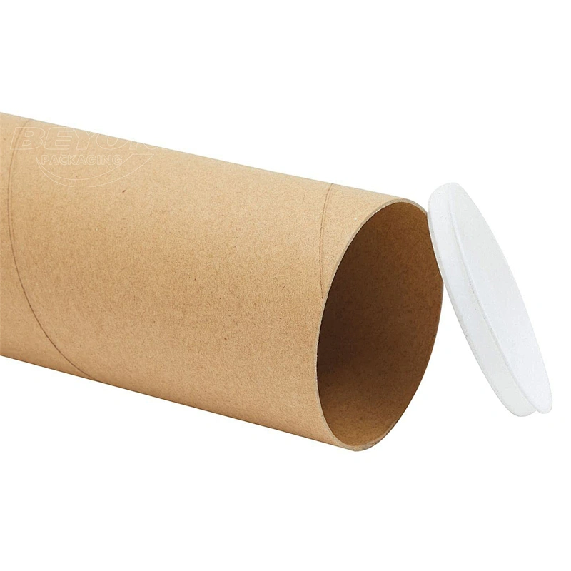 Biodegradable cardboard shipping tube mailing poster packaging tube round box brown paper kraft tube white plastic lid