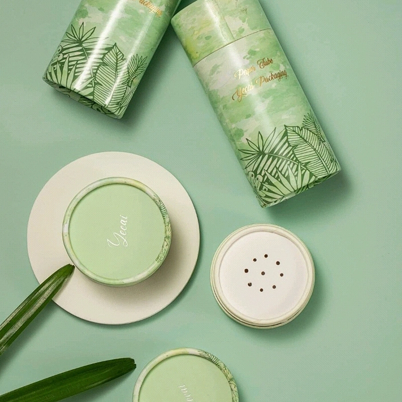customized size kraft cardboard eco friendly baby powder puff box shaker container paper tube cosmetics skincare packaging