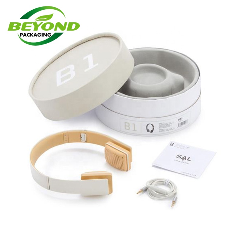 Luxury round gift box rolled edge flat edge cylinder paper tube packaging kraft round cardboard the headset box