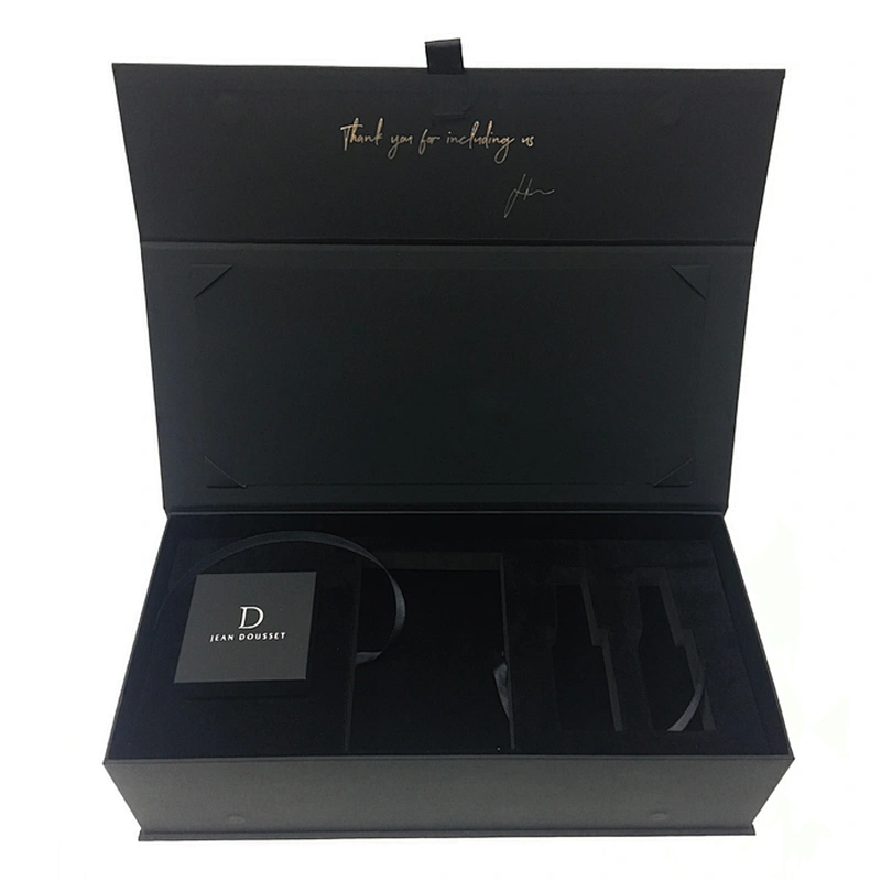 Customized Luxury Cosmetic Jewelry Paper Cardboard Packaging Black Magnetic Closure Goft Box