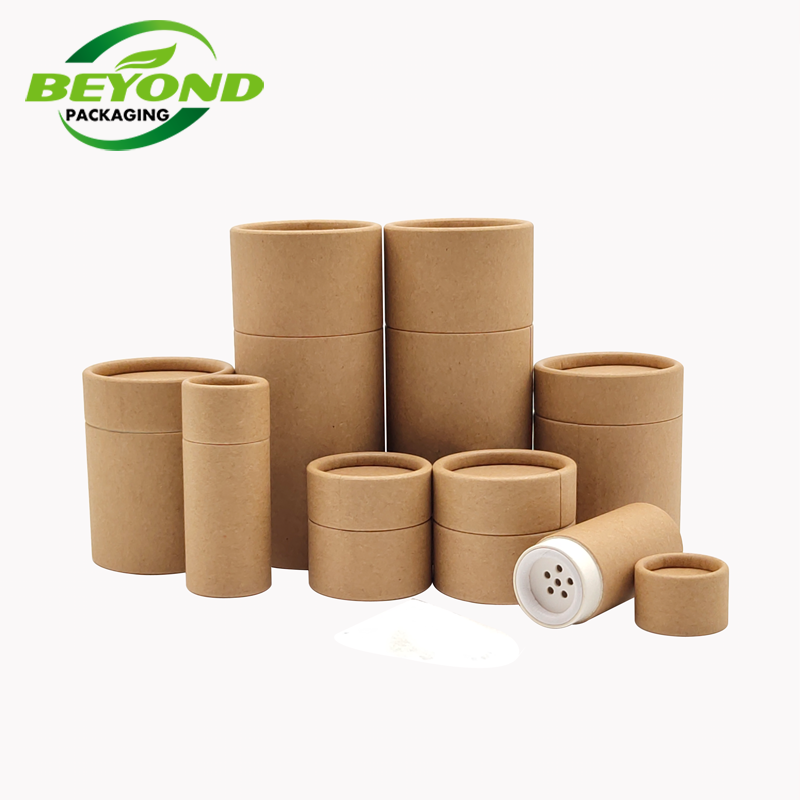 Food Grade Cylinder Top Shaker Lid Kraft Paper For Salt Protein Powder Spices Packaging
