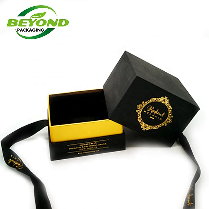 Luxury Black Color Gold Logo EVA Insert Cardboard Paper Wedding Gift Box Packaging With Ribbon Christmas Paper Box