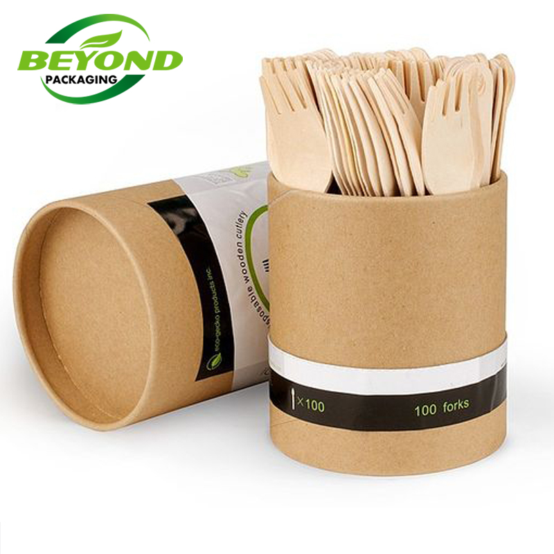 Eco Friendly Custom Kraft Paper Round Disposable Boxes Custom Printed Natural Cylinder Tube For Forks Packaging