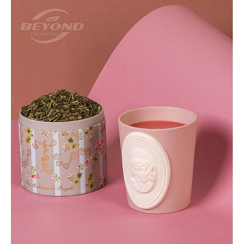 Beautiful  Luxury Customized Printing Design Round Paper Tube For Flower Tea Packaging With Flat Edge
