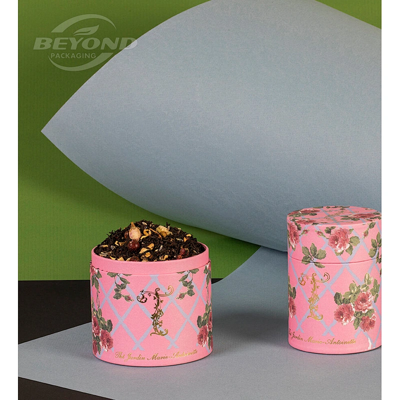 Beautiful  Luxury Customized Printing Design Round Paper Tube For Flower Tea Packaging With Flat Edge