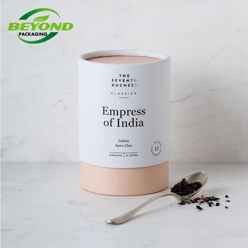 Food grade eco friendly biodegradable tea paper tube packaging cardboard cylinder container for tea round box packaging