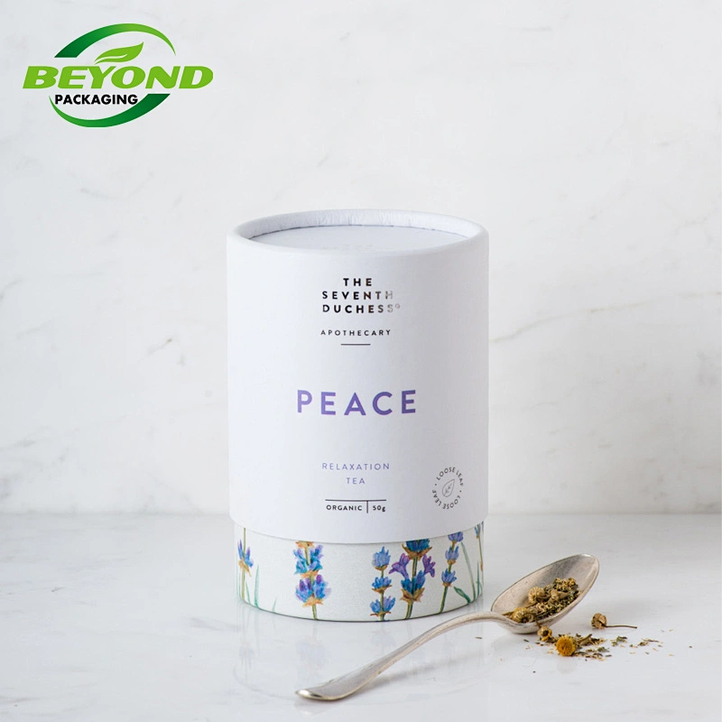 Food grade eco friendly biodegradable tea paper tube packaging cardboard cylinder container for tea round box packaging
