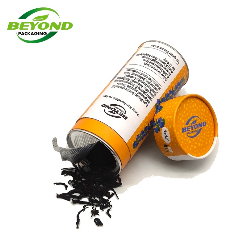 Food grade offset printed Kraft Cylinder cardboard round paper can aluminum snap seal tubes packaging tea coffee with foil lined