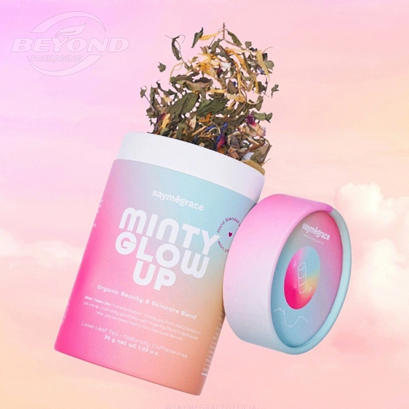 Beautiful Colorful Round Big Paper Tube Kraft Cardboard Coated with Art Paper Packaging For Loose Tea