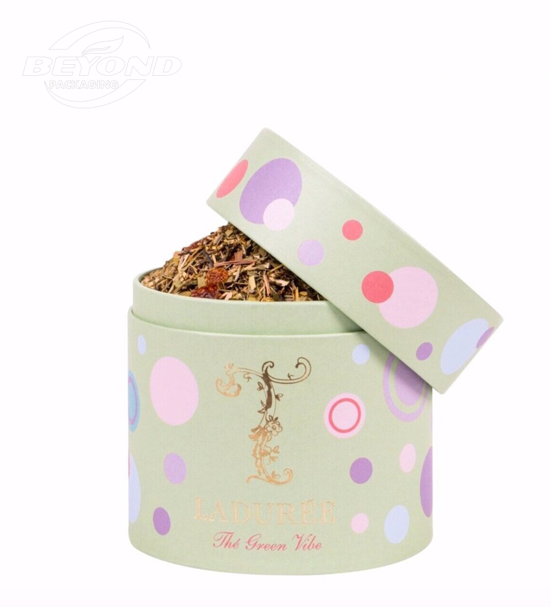 Beautiful  Luxury Customized Printing Design Round Paper Tube For Flower Tea Packaging With Flat Edge
