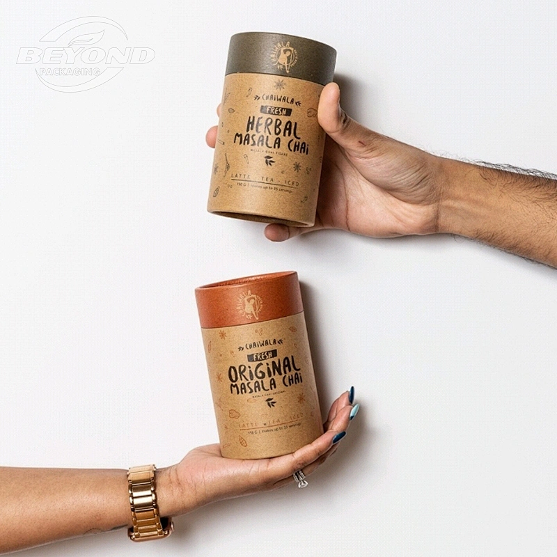 Custom recyclable cylinder kraft cardboard tube paper gift box tea packaging for tea coffee pet food can