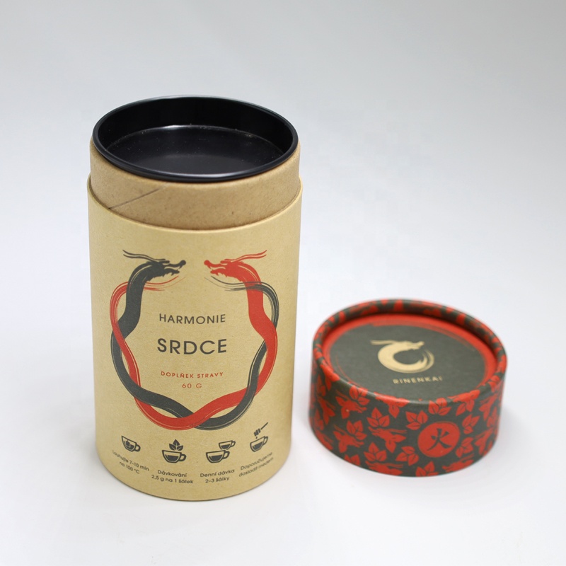 Food Grade Eco Friendly Round Paper Tube Packaging With Metal Lid Better Airtight Aluminum Foil Paper Inside For Food Tea