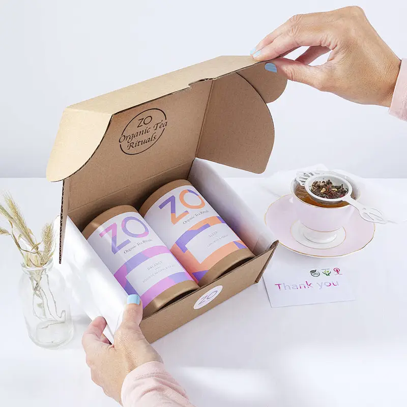 Custom Brown Kraft Cardboard Cylinder Paper Tube Box Eco-friendly Packaging for Tea Small Tea Bag Gift Packaging Boxes