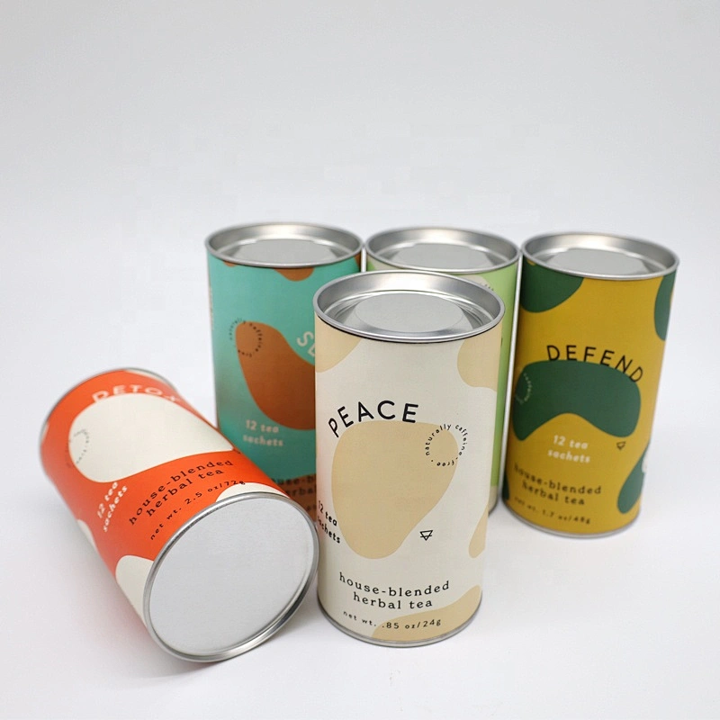 Round Cylinder Eco Friendly High Quality Kraft Cardboard Paper Tube With Metal Lid Food Grade Material For Powder/Coffee Bean