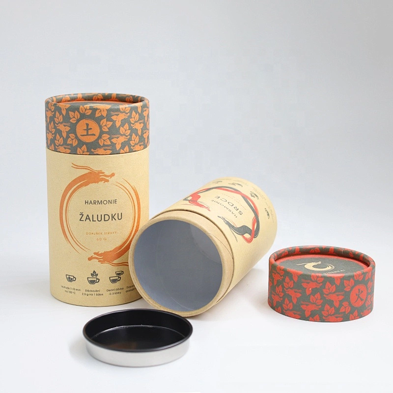 Food Grade Eco Friendly Round Paper Tube Packaging With Metal Lid Better Airtight Aluminum Foil Paper Inside For Food Tea