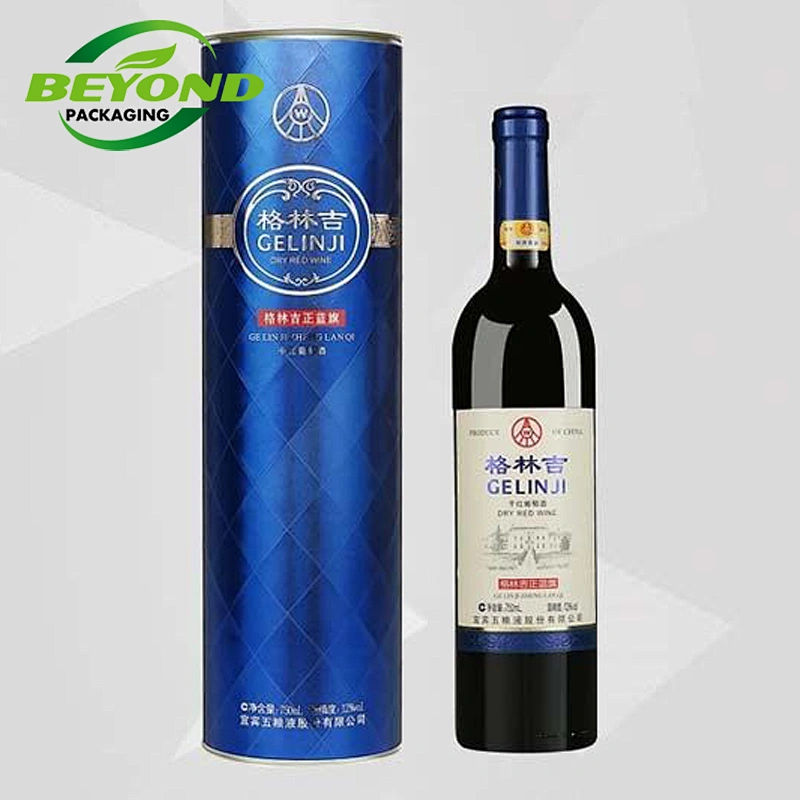 Eco- Friendly Customized Printing Whiskey Wine Glass Bottle Cylinder Containers White Black Brown Paper Packaging Tube