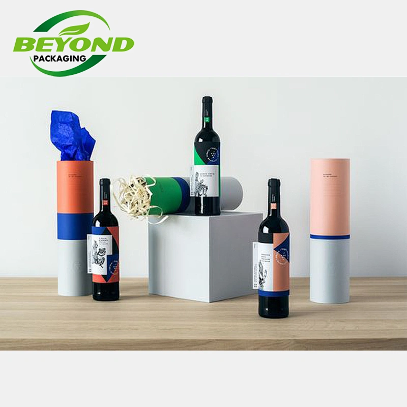Eco- Friendly Customized Printing Whiskey Wine Glass Bottle Cylinder Containers White Black Brown Paper Packaging Tube