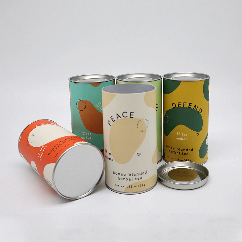 Customized Packaging With Metal Lid Biodegradable Tube Loose Leaf Tea Can Cylinder For Coffee/Protein Powder Paper Packaging