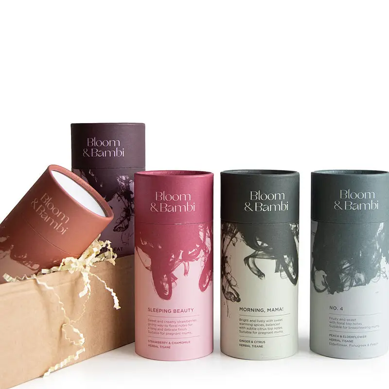 Custom Printing Food Grade Recycled Cardboard Cylinder Loose Leaf Tea Coffee Packaging Box Round Kraft Paper Tube Packaging