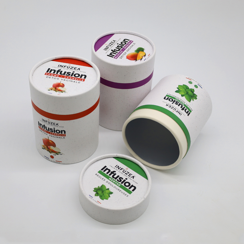 Food Grade Custom Design Round Cylinder Paper Tube Container Packaging For Loose Tea With Metal Lid