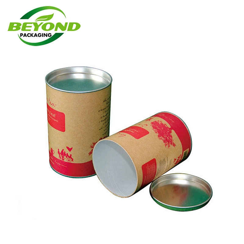 Customized Design Tin Lid Box Tea Paper Tube Packaging Biodegradable Cardboard Cylinder Roast Coffee Beans Canister