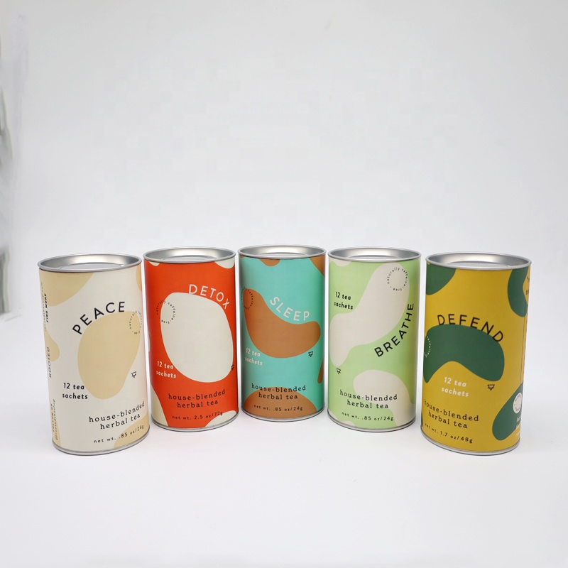 Round Cylinder Eco Friendly High Quality Kraft Cardboard Paper Tube With Metal Lid Food Grade Material For Powder/Coffee Bean