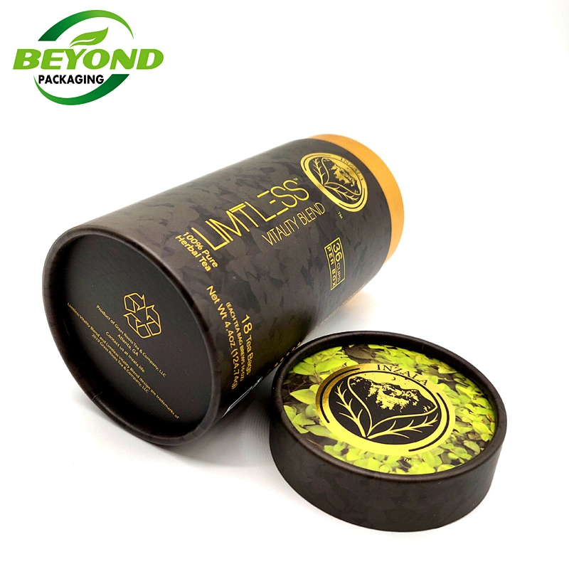 Custom 100% Recycled Biodegradable Food Grade Cylinder Packaging Kraft Cardboard Empty Kraft Paper Tubes for  Loose Leaf Tea
