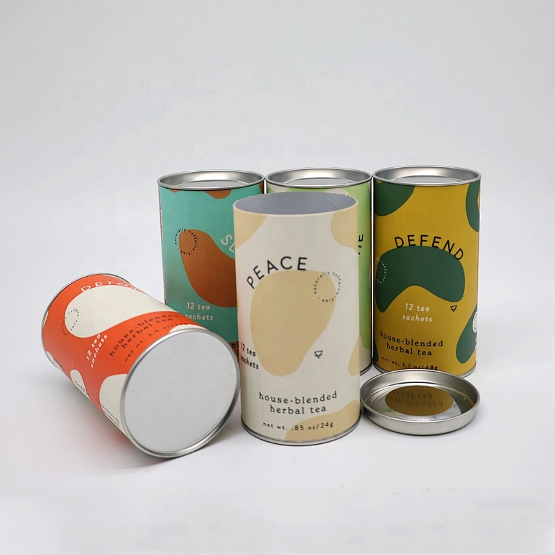 Round Cylinder Eco Friendly High Quality Kraft Cardboard Paper Tube With Metal Lid Food Grade Material For Powder/Coffee Bean