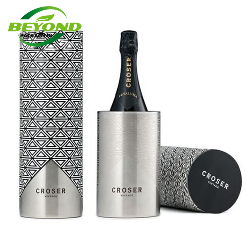 Eco- Friendly Customized Printing Whiskey Wine Glass Bottle Cylinder Containers White Black Brown Paper Packaging Tube