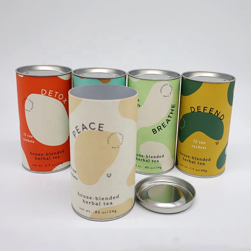 Customized Tea Paper Tube Packaging Food Grade Kraft Cardboard Cylinder Container For Tea Packaging With Metal Lid