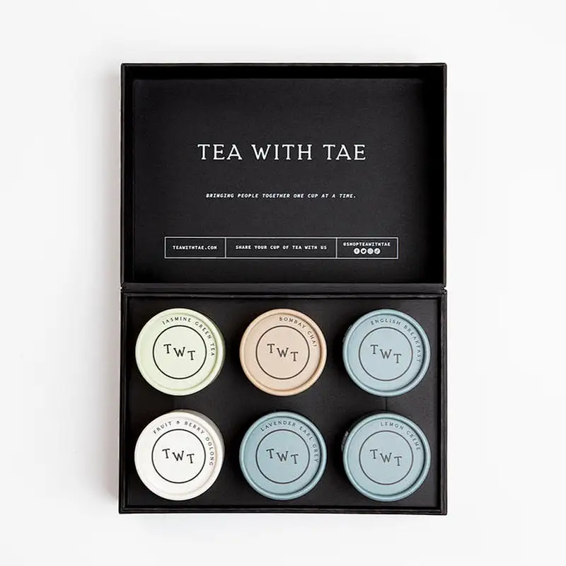 Custom Luxury Rigid Cardboard Magnetic Gift Tea Cylinder Set Packing Box Paper Tea Packaging Box with Insert