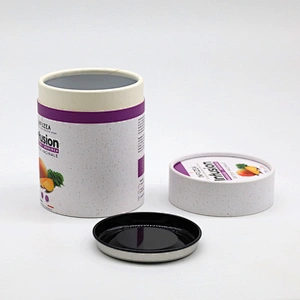 Eco Friendly Round Cardboard Powder Container Food Grade Paper Tube Tea Packaging With Seal Metal Lid Aluminum Jar