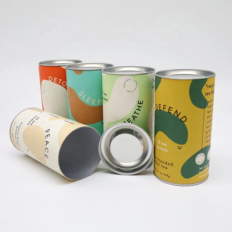 Eco Friendly Custom Design Luxury Round Cylinder Paper Tube Packaging With Metal Lid Food Grade Material For Food Coffee