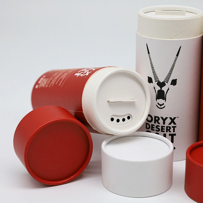 Customized Logo Empty Round Food Paper Cardboard Tube Loose Powder Container With Sifter Bath Salt Spice Canister Top Shaker